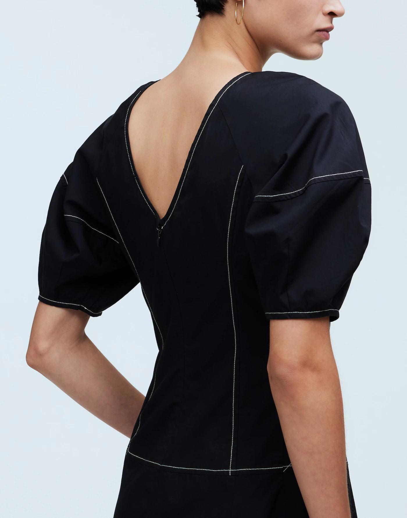 Puff-Sleeve Drop-Waist Midi Dress Product Image