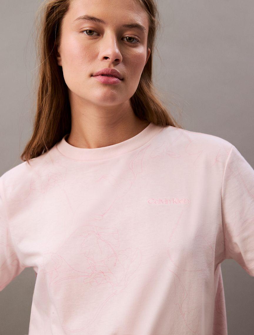 Calvin Klein Women's Floral Outline Graphic Classic T-Shirt - Pink - XS Product Image