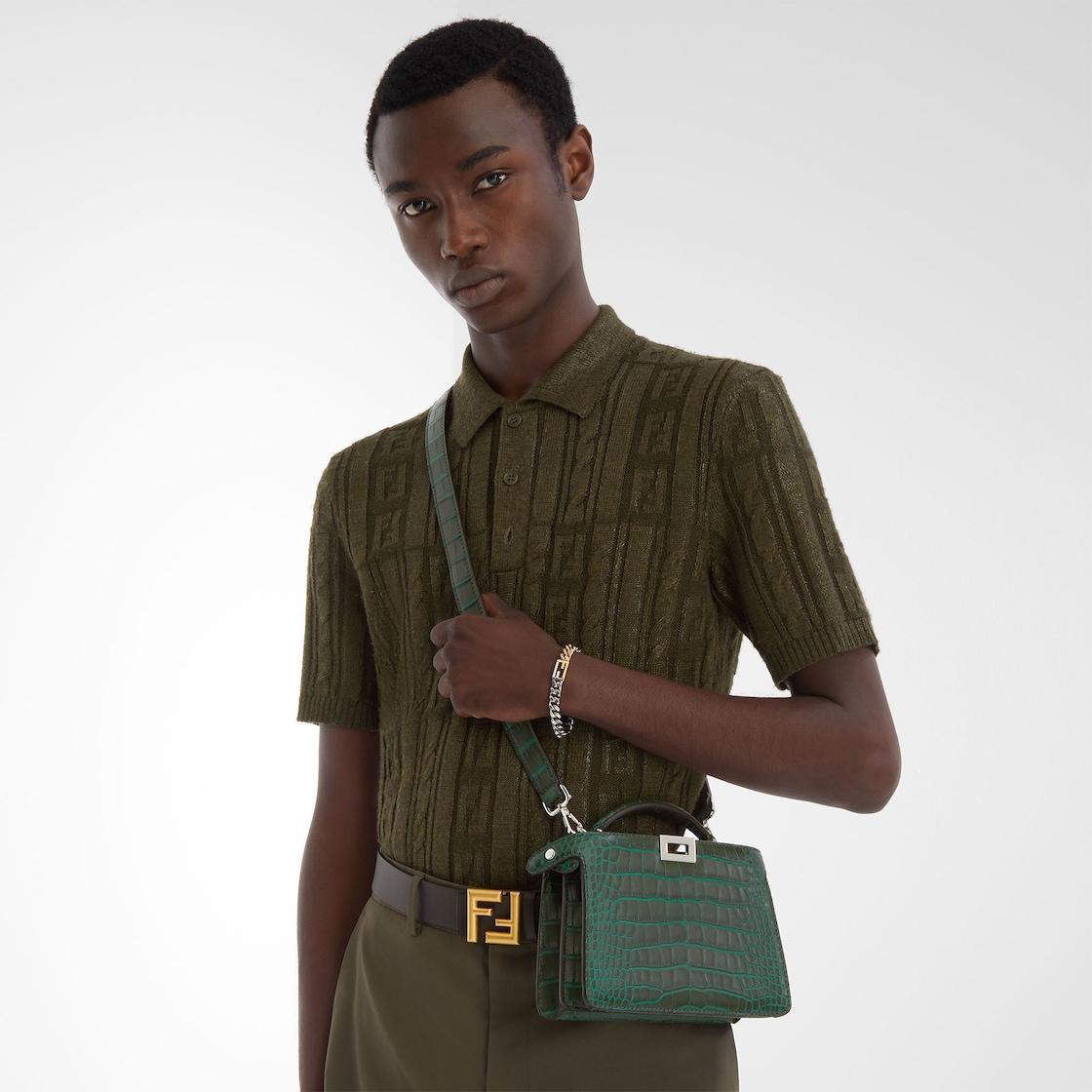 FF Rounded BeltBrown leather and brown FF canvas reversible belt Product Image