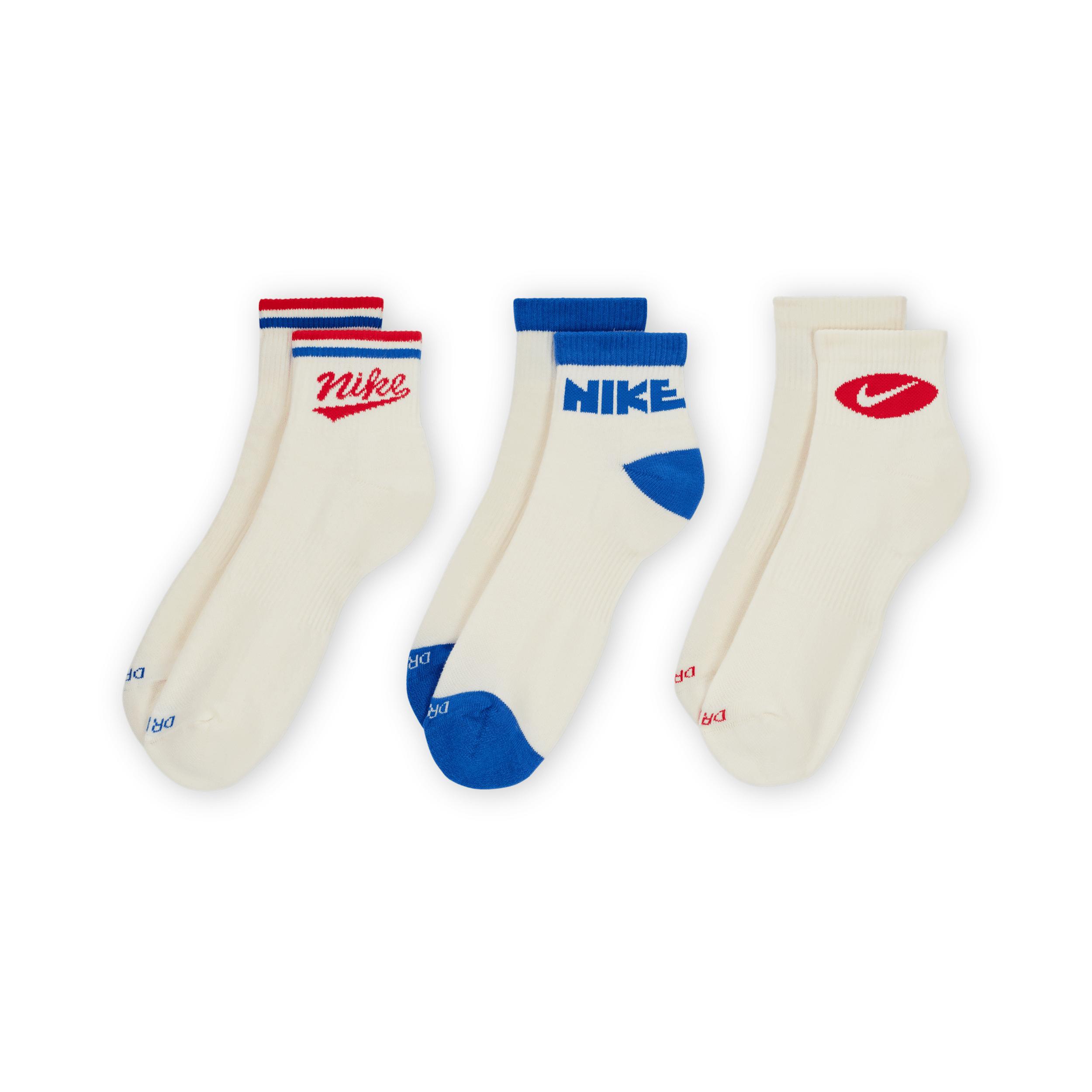 Womens Nike 3-Pack Ankle Socks Blue Product Image