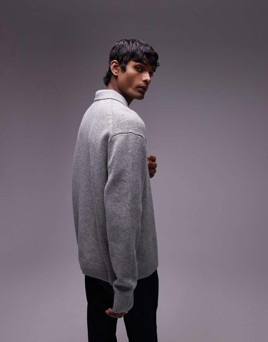 ARKET half zip oversized wool polo sweater in gray Product Image