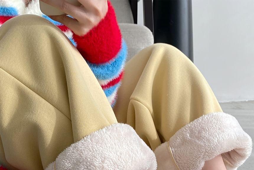 Drawstring Waist Plain Fleece Lined Wide Leg Sweatpants Product Image