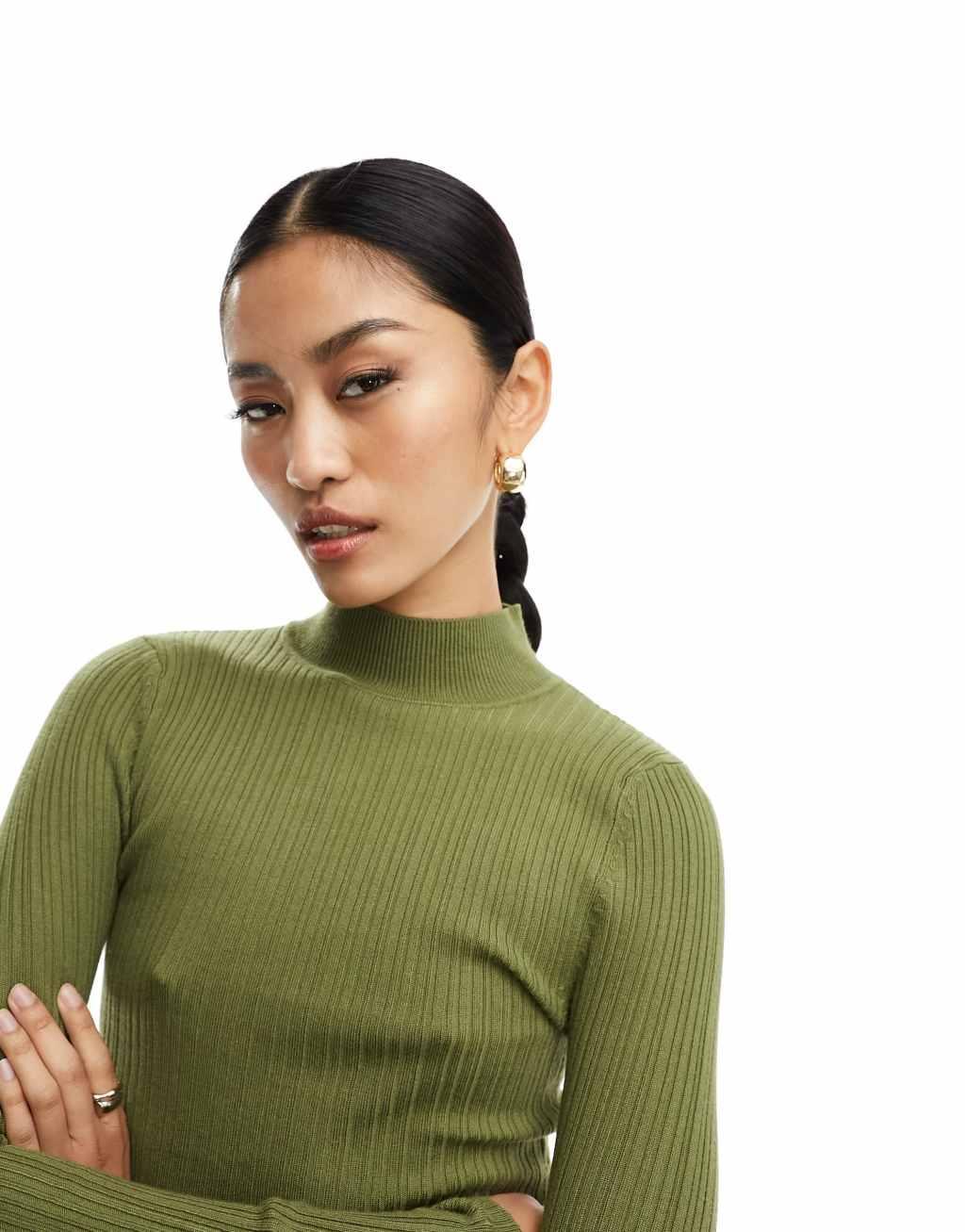 Miss Selfridge funnel neck ribbed knit twist back top Product Image