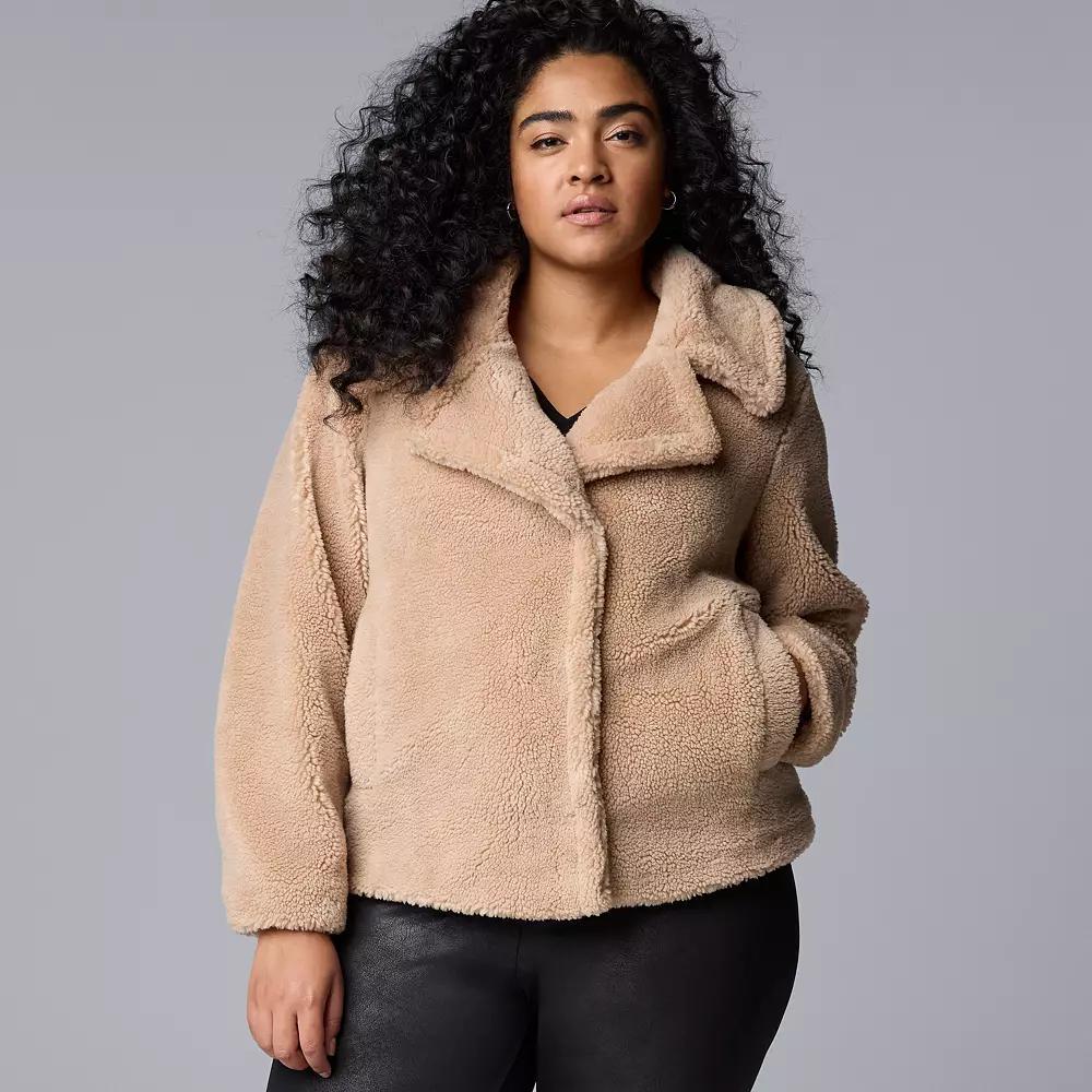 Plus Size Simply Vera Vera Wang Cropped Sherpa Jacket, Women's, Size: 3XL, Brown Freeze Product Image