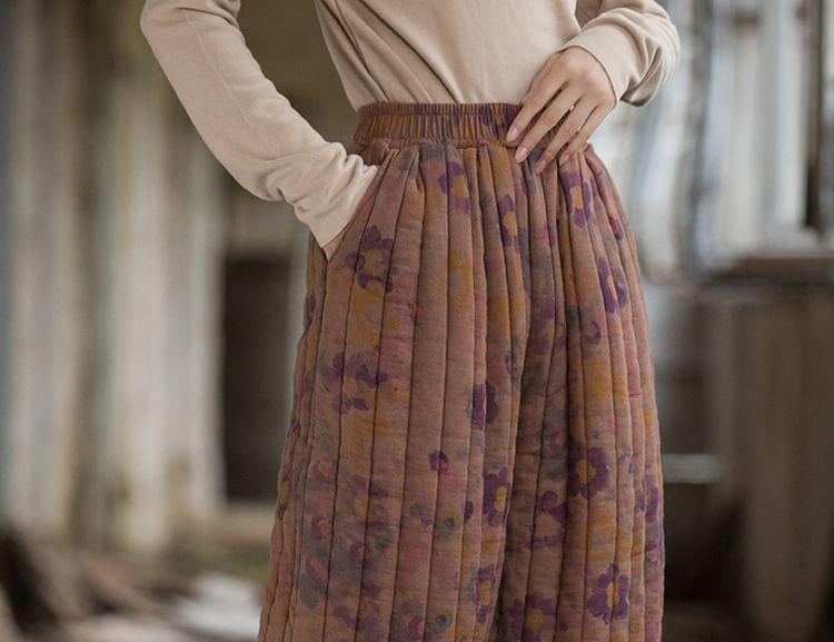 Elastic Waist Floral Print Baggy Pants Product Image