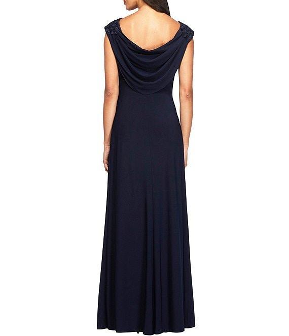Alex Evenings Soutache Floral Lace Boat Neck Cowl-Back Cap Sleeve Ruched Gown Product Image