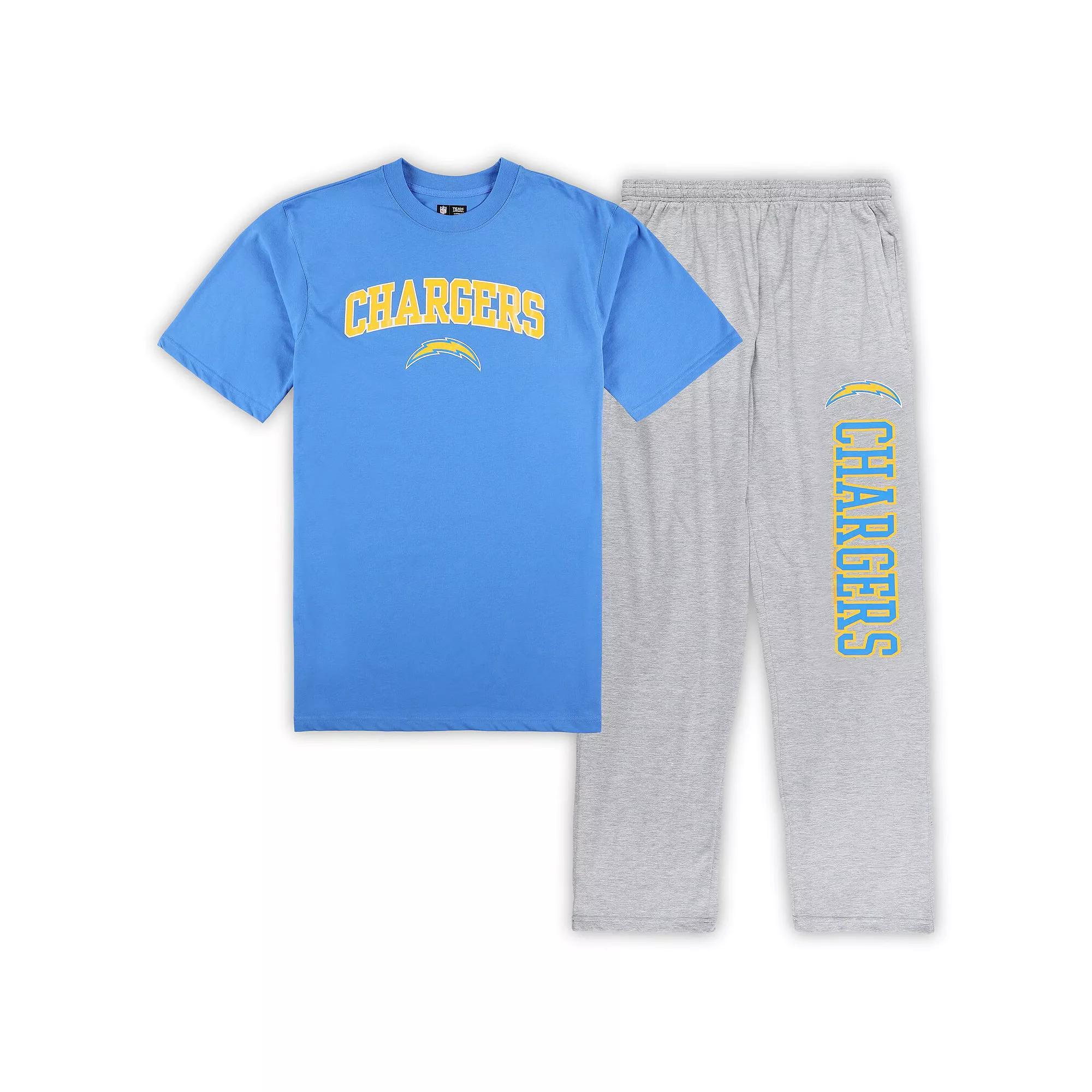 Men's Concepts Sport Powder Blue/Heather Gray Los Angeles Chargers Big & Tall T-Shirt & Pajama Pants Sleep Set, Size: 6XB, Light Product Image