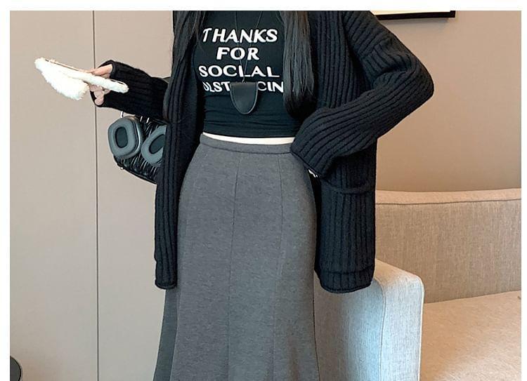 High Waist Plain Maxi Fishtail Skirt Product Image