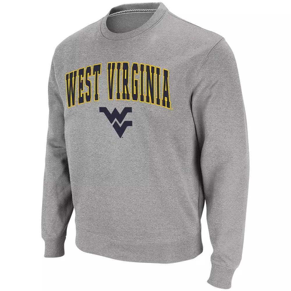 Men's Colosseum Heather Gray West Virginia Mountaineers Arch & Logo Crew Neck Sweatshirt, Size: XL, Grey Product Image