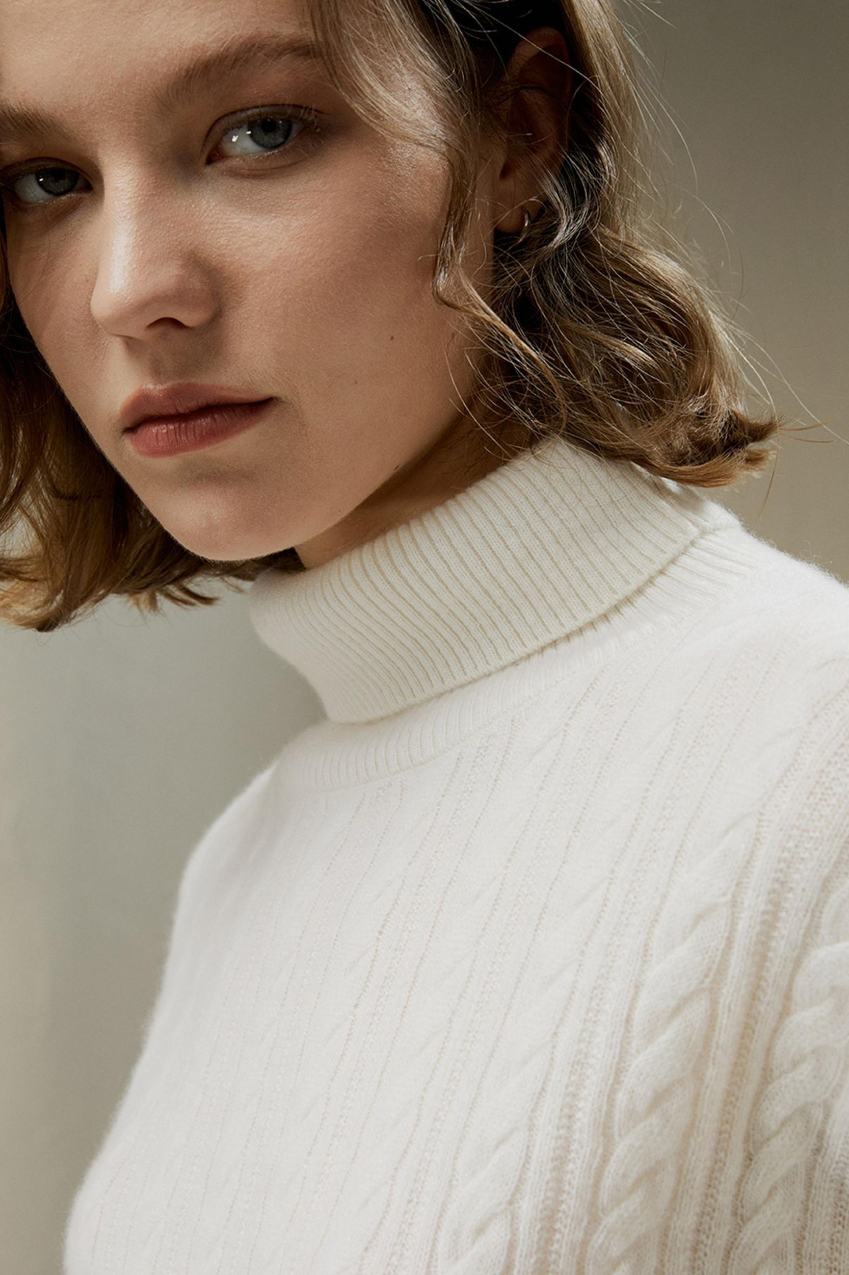Classic Cable Knit Turtleneck Sweater Product Image