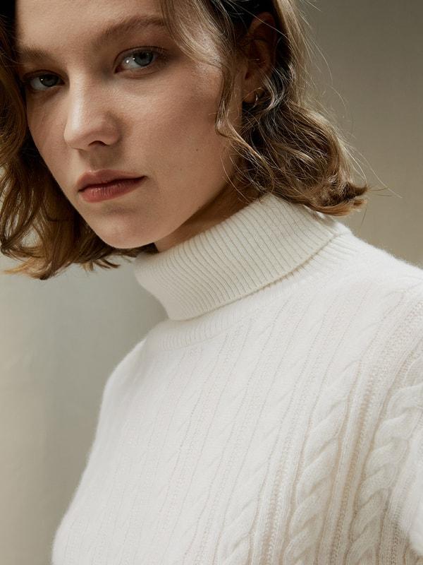 Classic Cable Knit Turtleneck Sweater Product Image