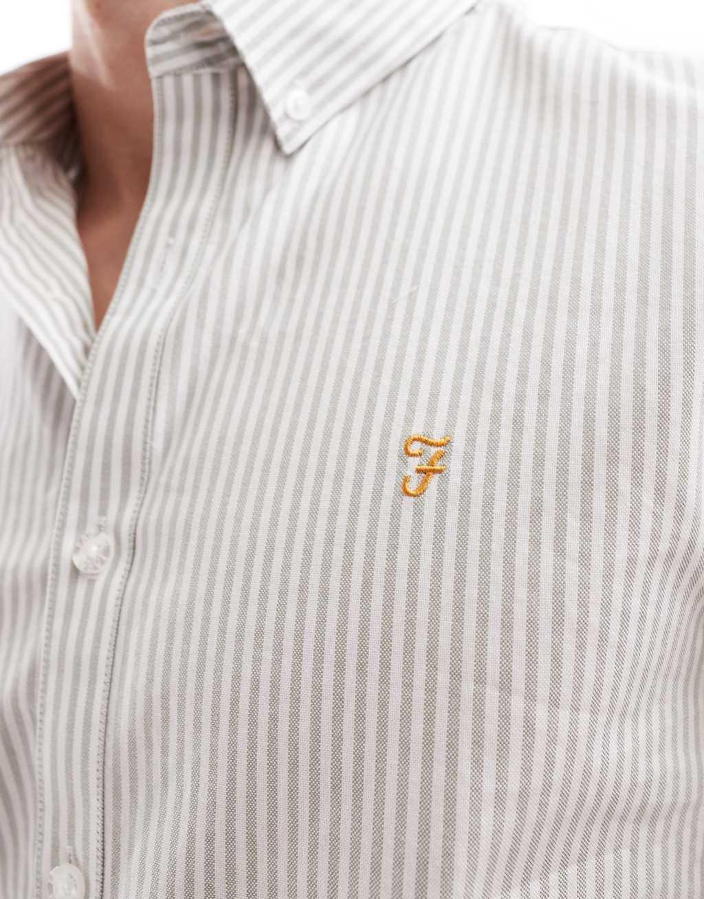 Farah Brewer slim fit stripe short sleeve shirt in white  Product Image