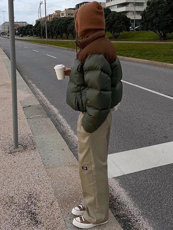 Color Block Zip Up Puffer Jacket Product Image