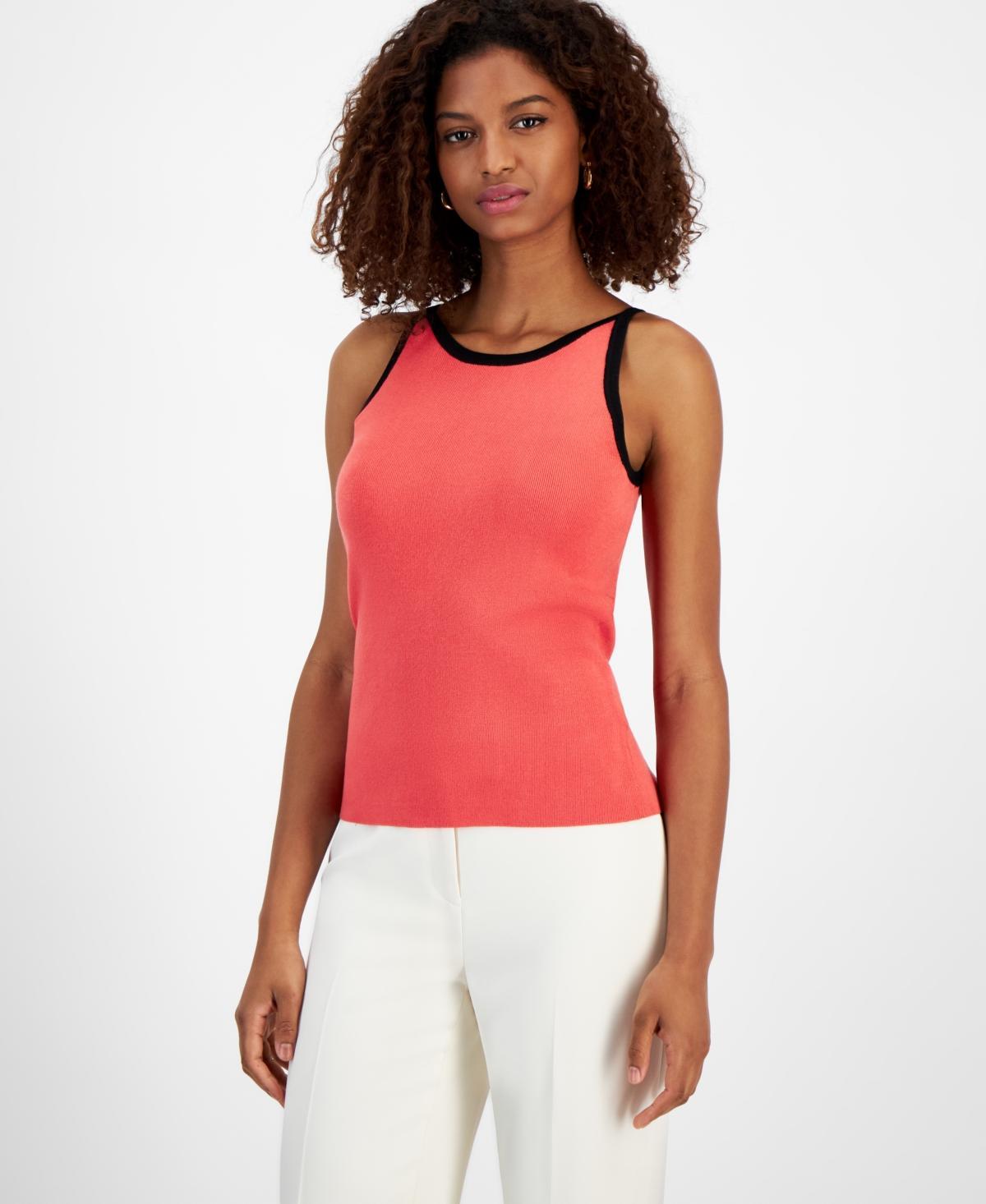 T Tahari Womens Contrast Trim Sleeveless Halter Sweater Product Image