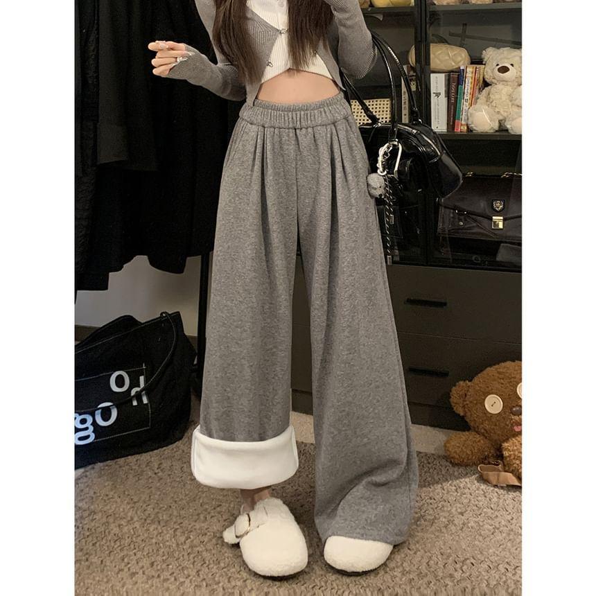 High Waist Plain Wide Leg Sweatpants Product Image