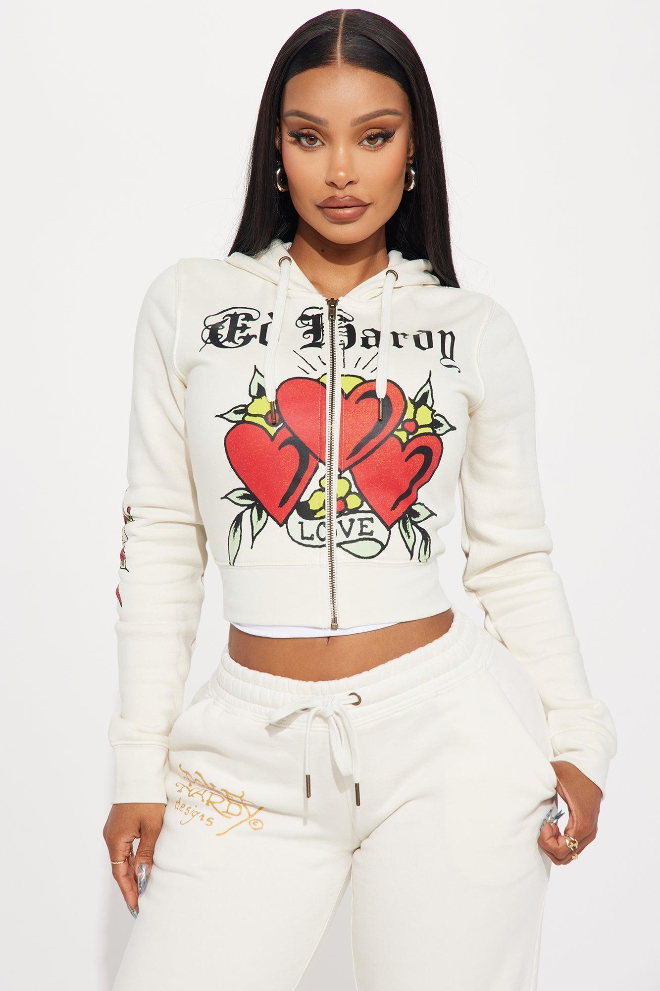 Ed Hardy Hearts Zip Front Hoodie - Stone Product Image