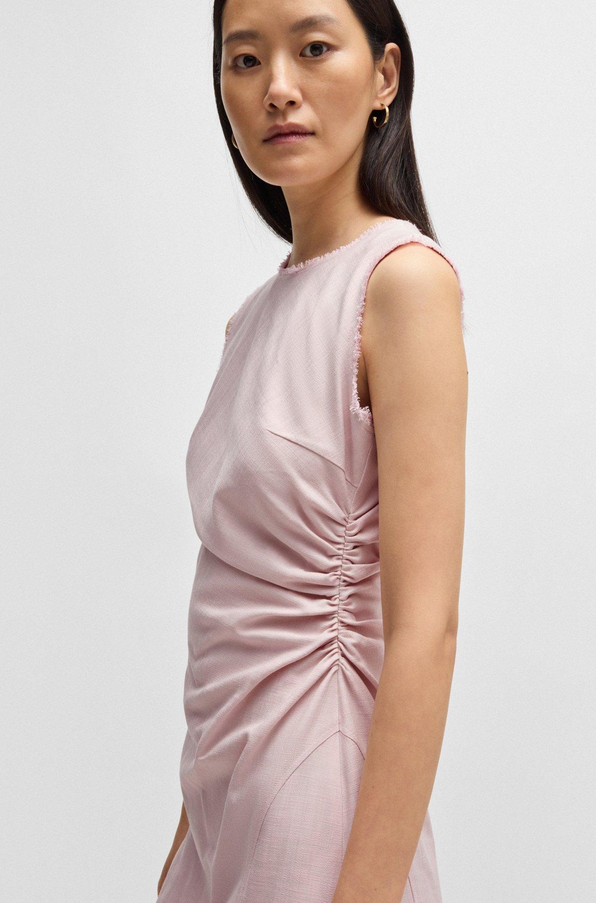 Melange dress with frayed and gathered details Product Image
