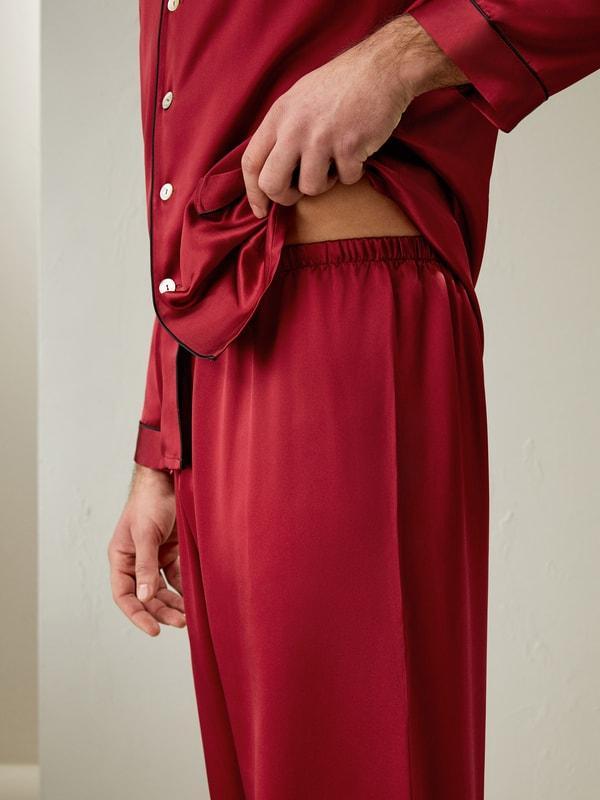 Long Silk Pajamas Set with Contrast Trim Product Image