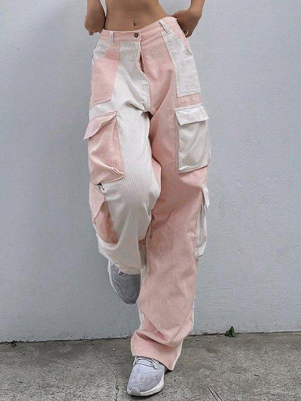 Patchwork Corduroy Cargo Pants Product Image