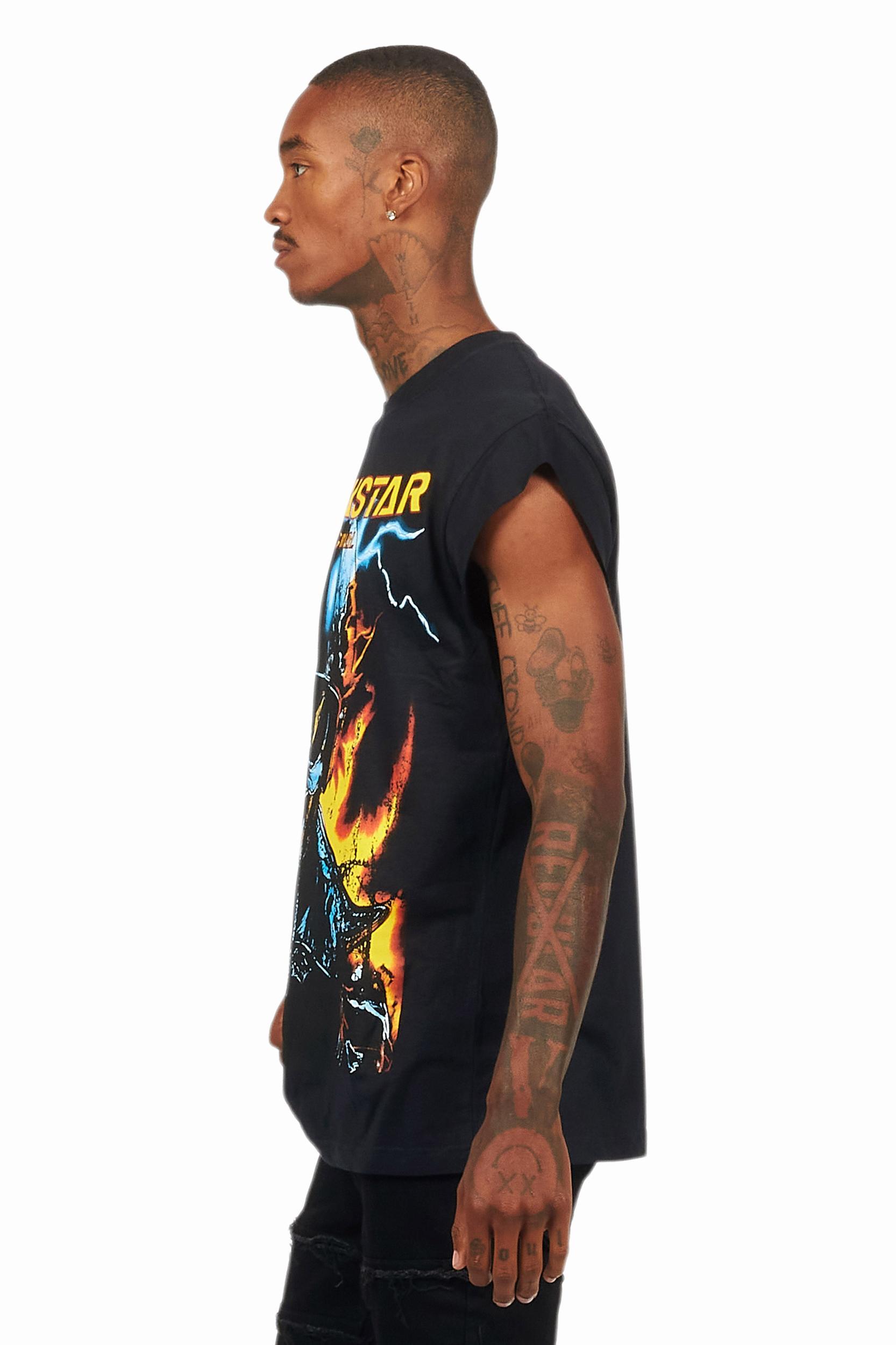 Balius Black Graphic Muscle T-Shirt Male Product Image