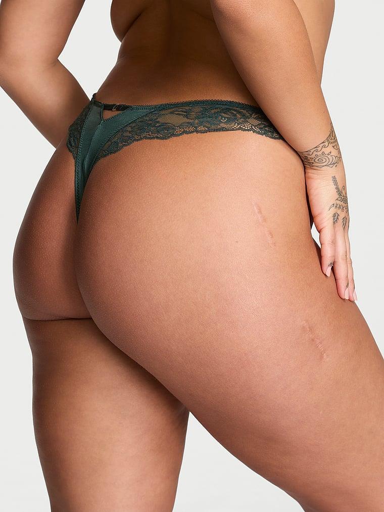 Rose Lace-Trim High-Leg Thong Panty Product Image
