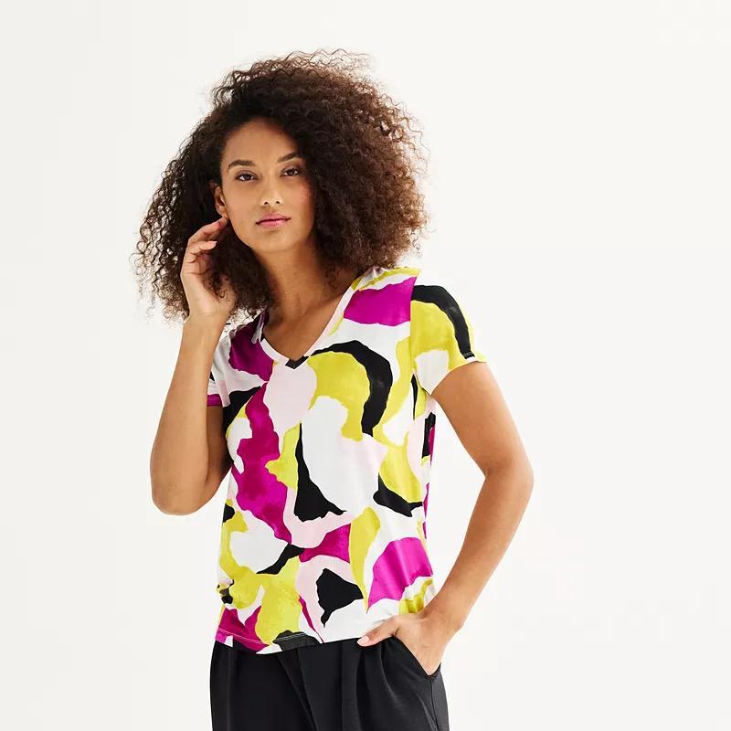 Women's Nine West Essential V-Neck T-Shirt, Size: XS, Black Fractured Palm Product Image