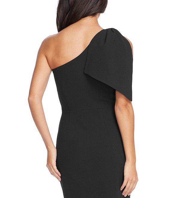 Dress the Population Tiffany One Shoulder Bow Detail Sleeveless Back Slit Midi Sheath Dress Product Image
