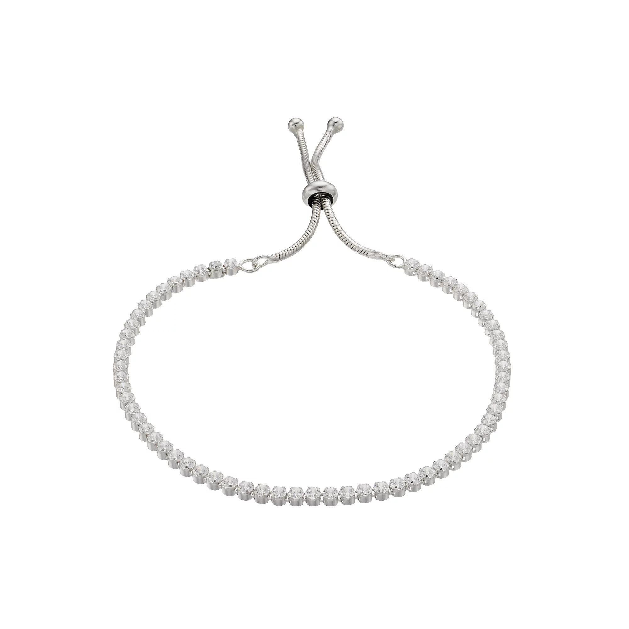Sterling Silver Cubic Zirconia Bolo Bracelet, Women's, Size: 9.25, Silver Tone Product Image