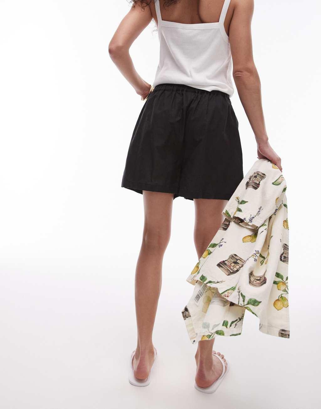 Topshop linen blend beach shorts in black - part of a set Product Image