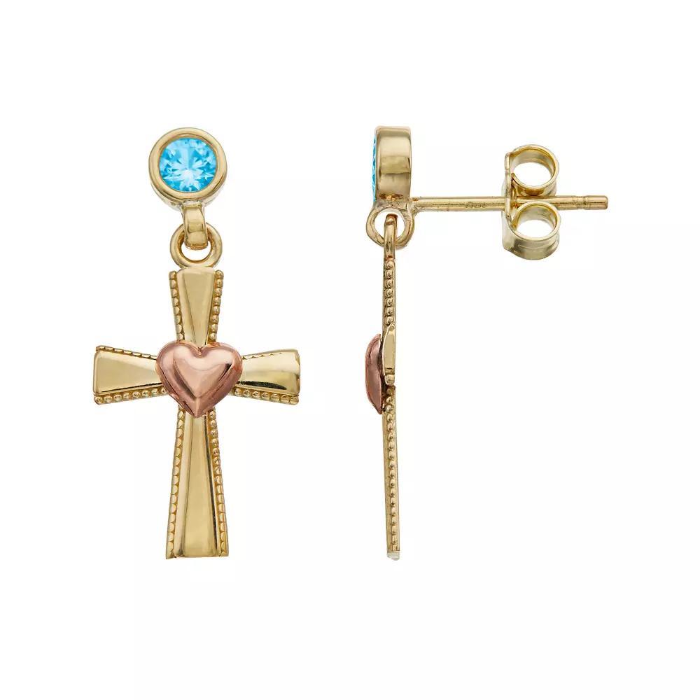 Kristen Kesho 10k Gold Lab-Created Gemstone Birthstone Heart Cross Dangle Earrings, Women's, Feb Product Image