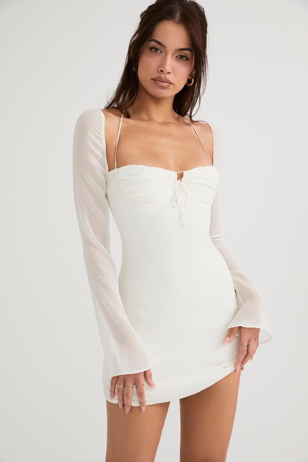 Babydoll  ivory chiffon halter mini dress Product Image