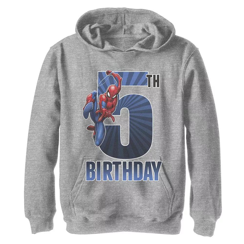Boys 8-20 Marvel Spider-Man Swinging 5th Birthday Graphic Fleece Hoodie, Boy's, Size: Medium, Athletic Grey Product Image