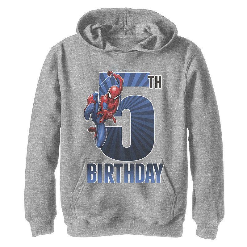 Boys 8-20 Marvel Spider-Man Swinging 5th Birthday Graphic Fleece Hoodie, Boy's, Size: Medium, Athletic Grey Product Image