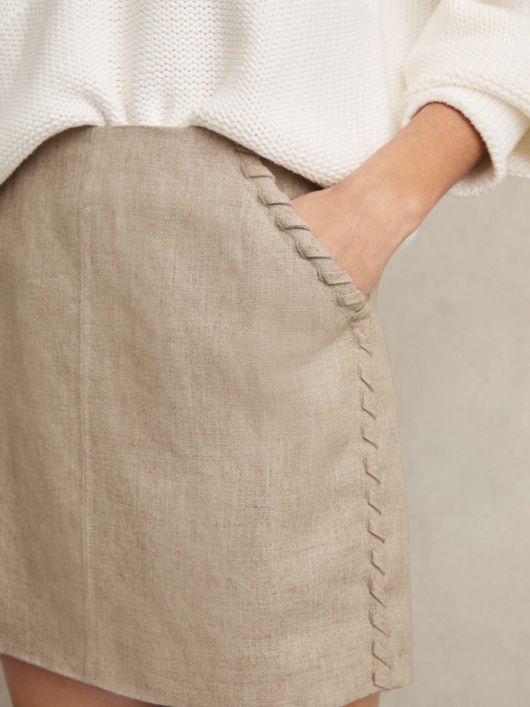 Linen Whipstitch Mini Skirt in Neutral Product Image