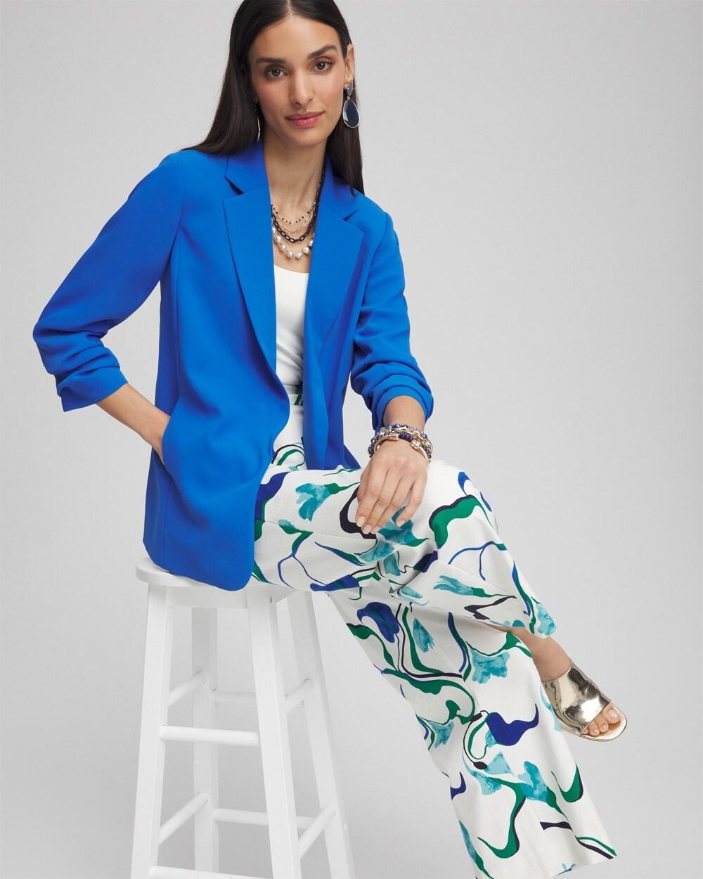 Notched-Lapel Ruched Sleeve Blazer Product Image