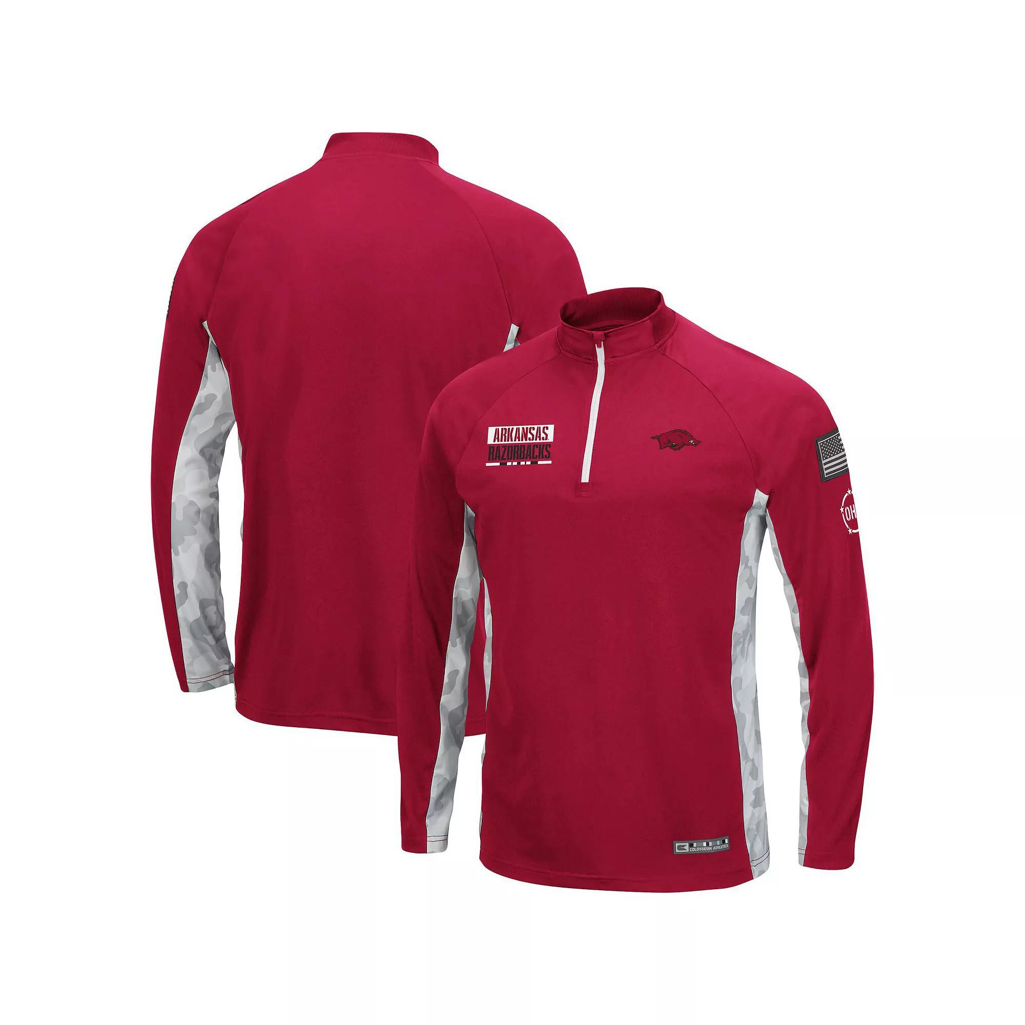 Men's Colosseum Cardinal Arkansas Razorbacks OHT Military Appreciation Snow Cruise Raglan 1/4-Zip Jacket, Size: Medium, Red Product Image