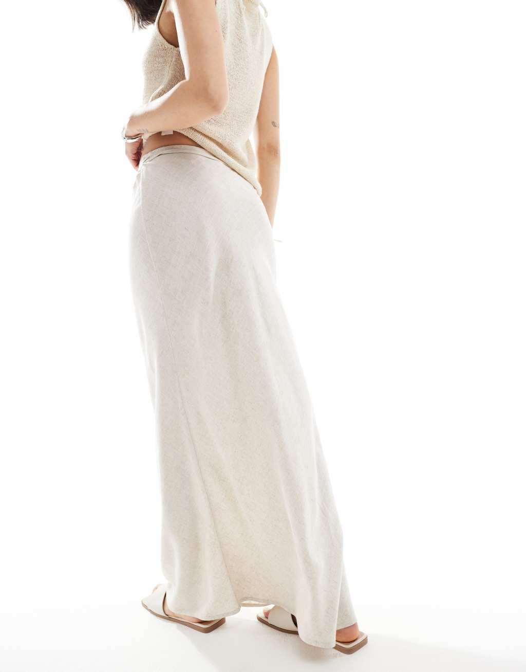 ASOS DESIGN linen blend bias maxi skirt in stone Product Image