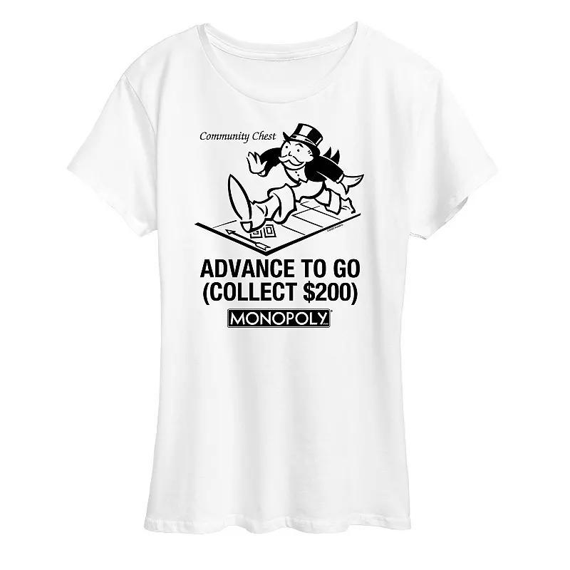 Womens Monopoly Advance To Go Graphic Tee Grey Gray Product Image