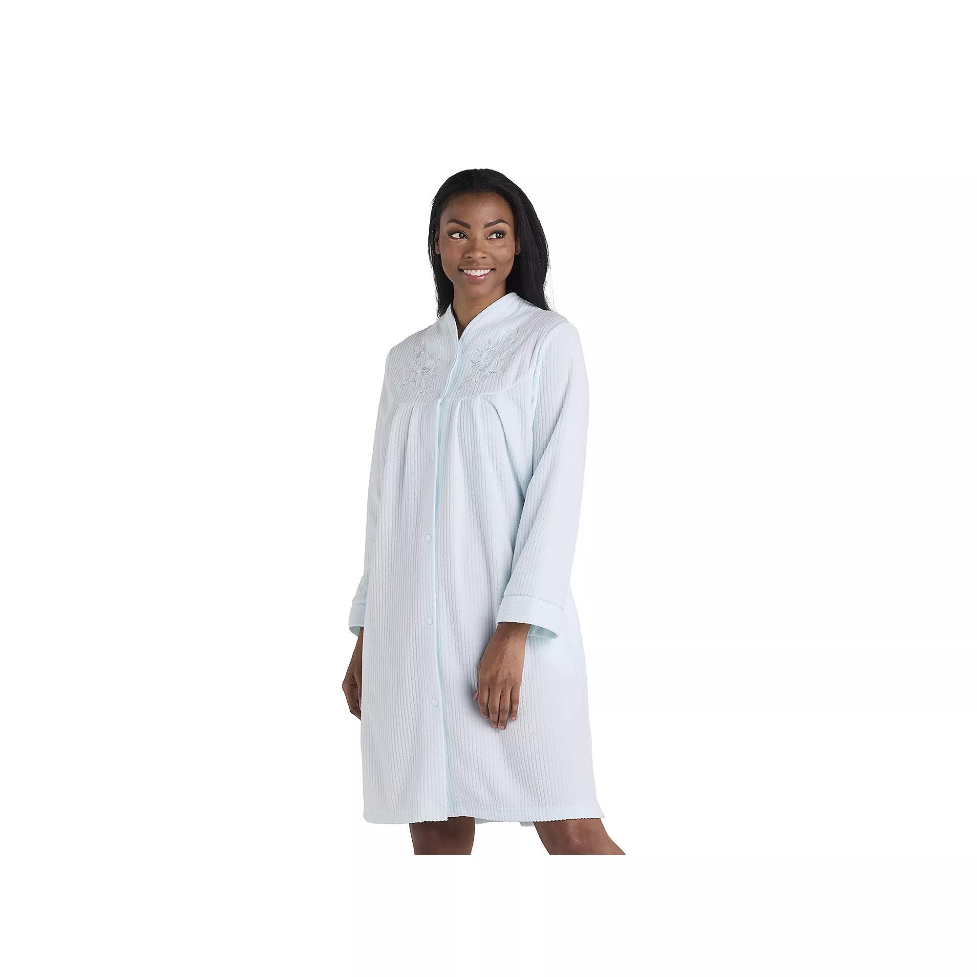 Petite Miss Elaine Essentials Brushed Back Terry Short Snap Robe, Women's, Size: Small Petite, Pink Product Image
