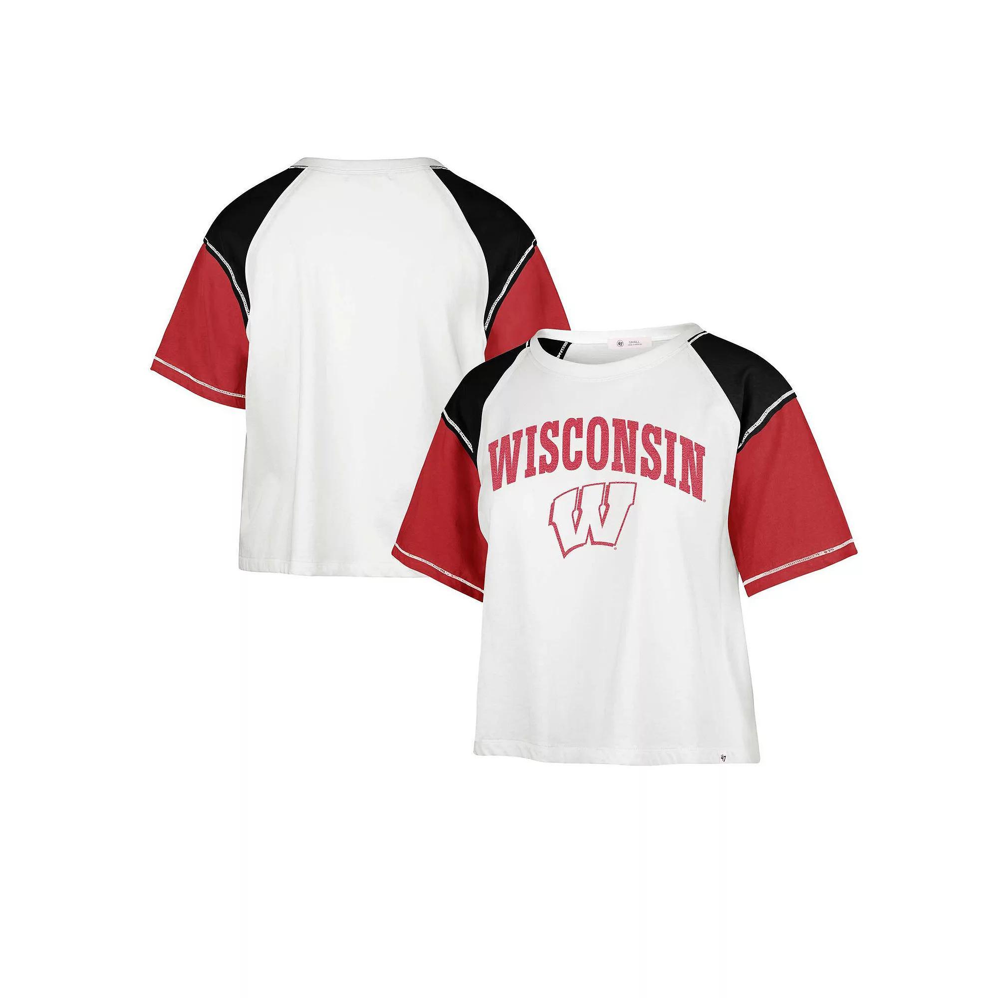 Women's '47 White Wisconsin Badgers Serenity Gia Cropped T-Shirt, Size: Medium Product Image
