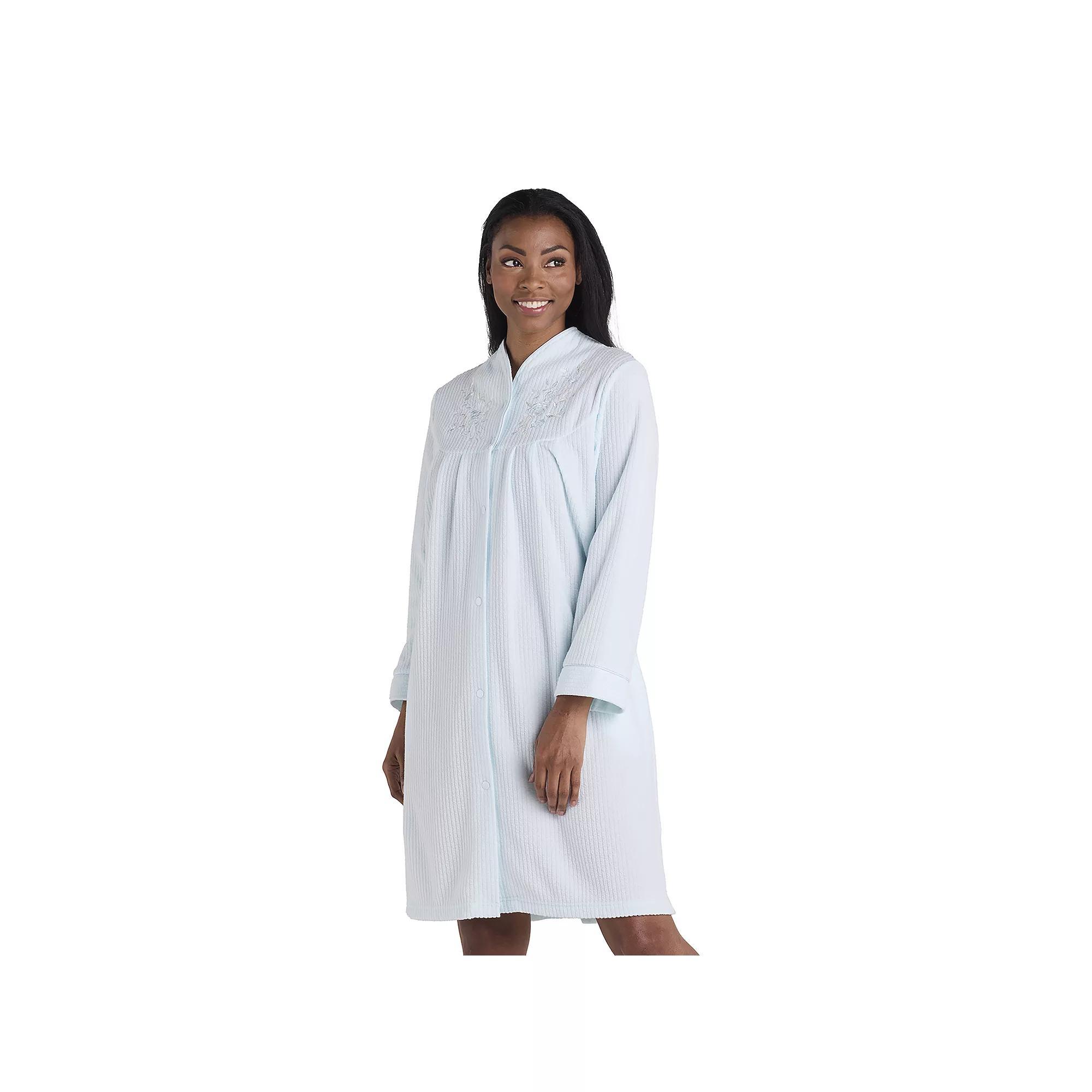 Petite Miss Elaine Essentials Brushed Back Terry Short Snap Robe, Women's, Size: Small Petite, Pink Product Image