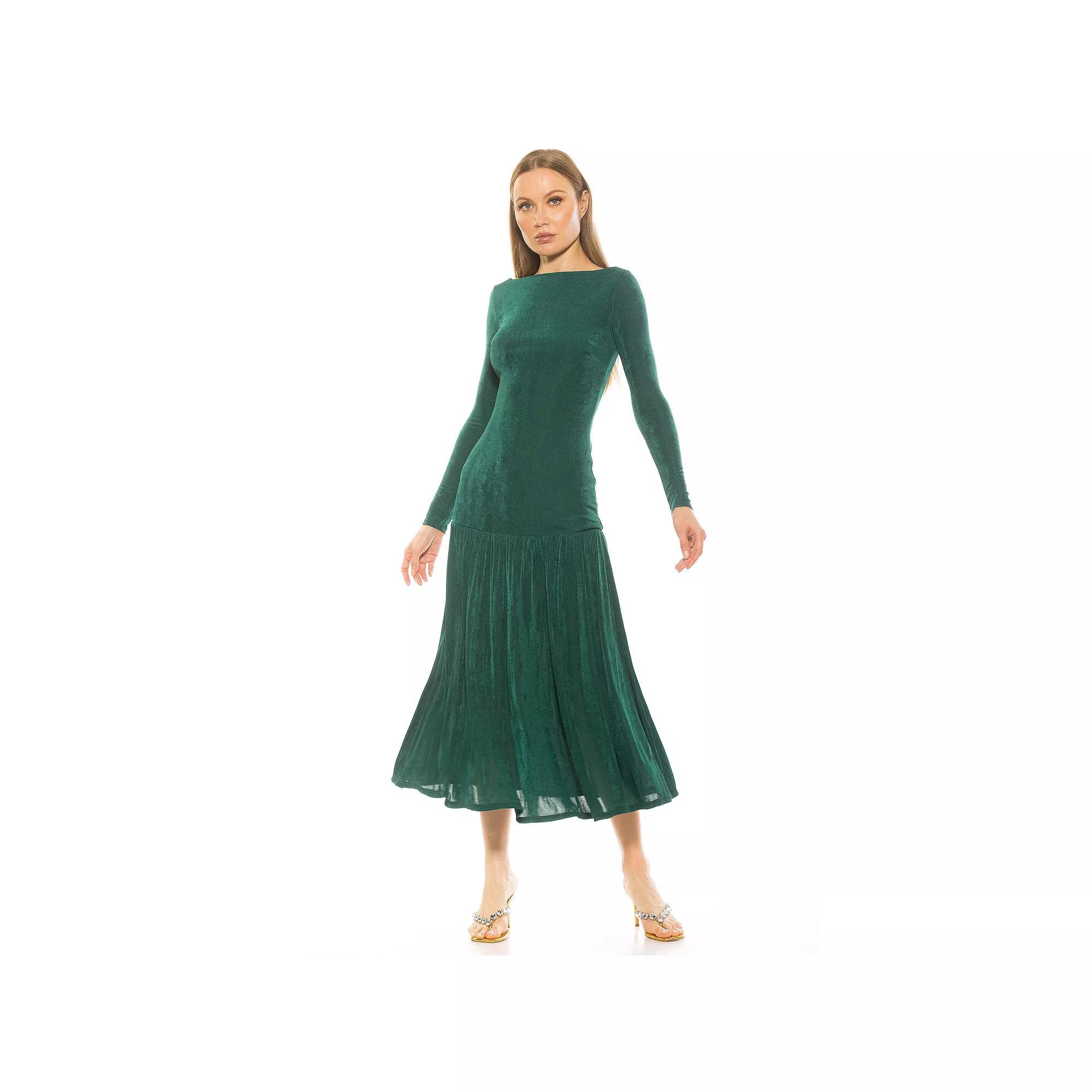 Women's ALEXIA ADMOR Khaite Long Sleeve Drop Waist Shirred Maxi Dress, Size: Large, Black Product Image