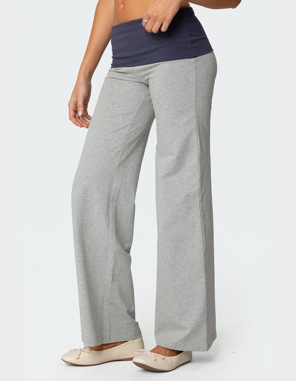 EDIKTED Wide Leg Contrast Fold Over Pants Product Image