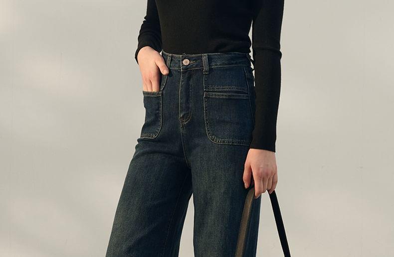 High Waist Washed Flared Jeans Product Image