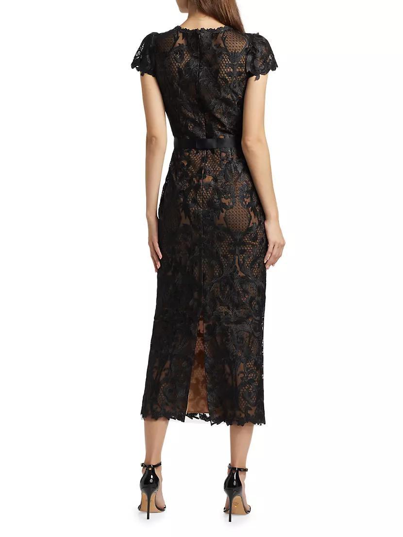 Embroidered Tulle Cap-Sleeve Cocktail Dress Product Image