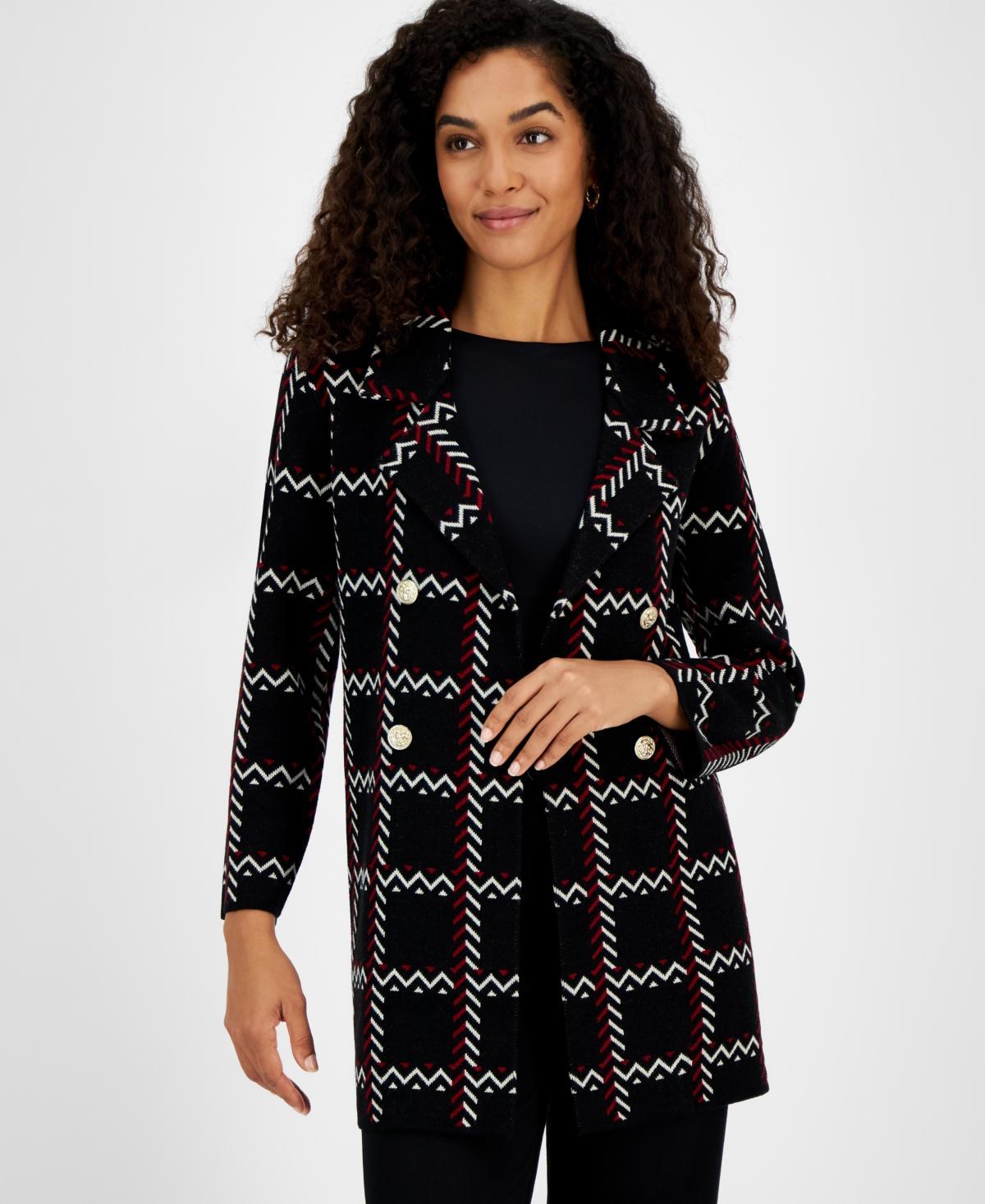 Kasper Womens Plaid Faux-Button Cardigan Product Image