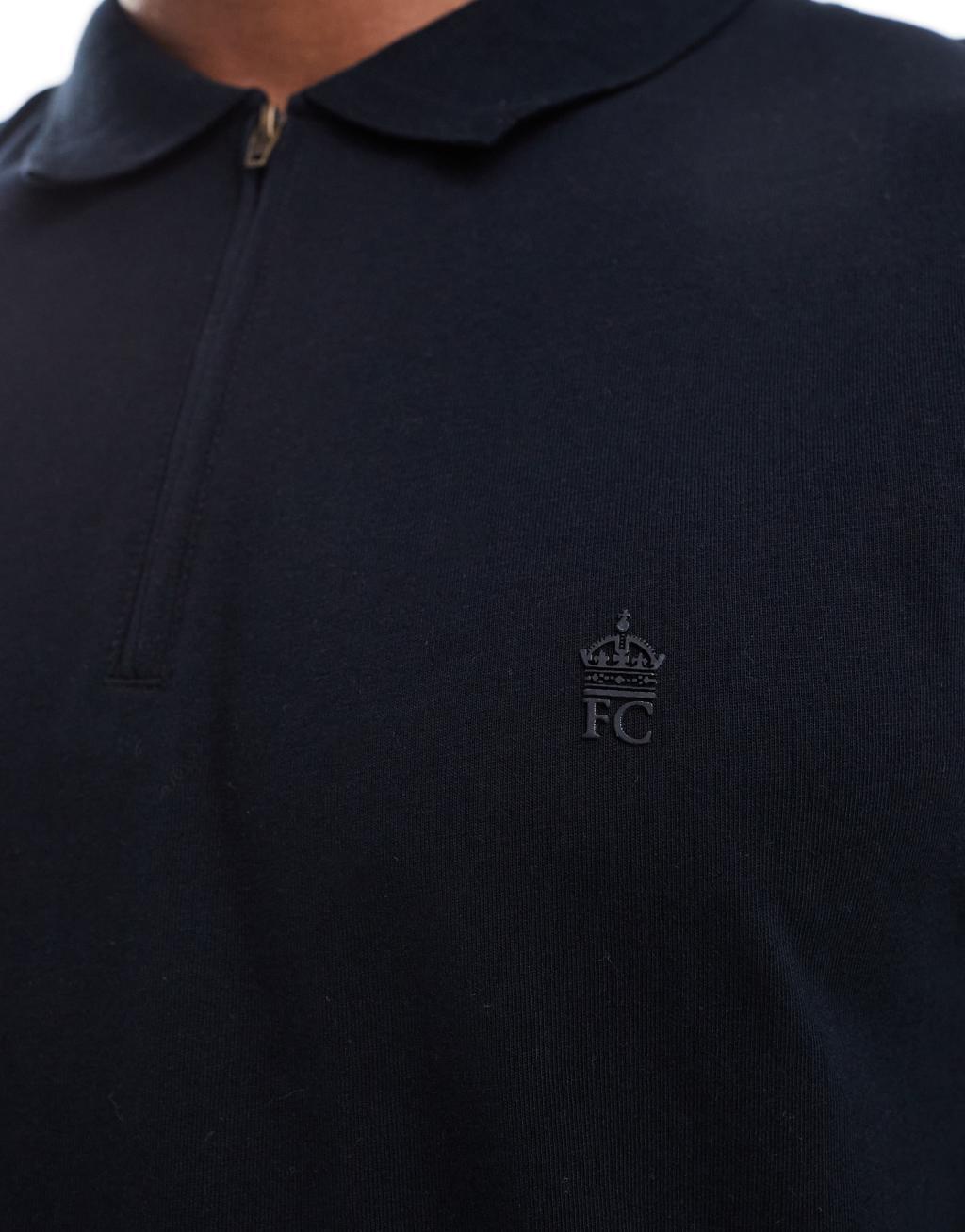 French Connection zip neck polo in navy Product Image