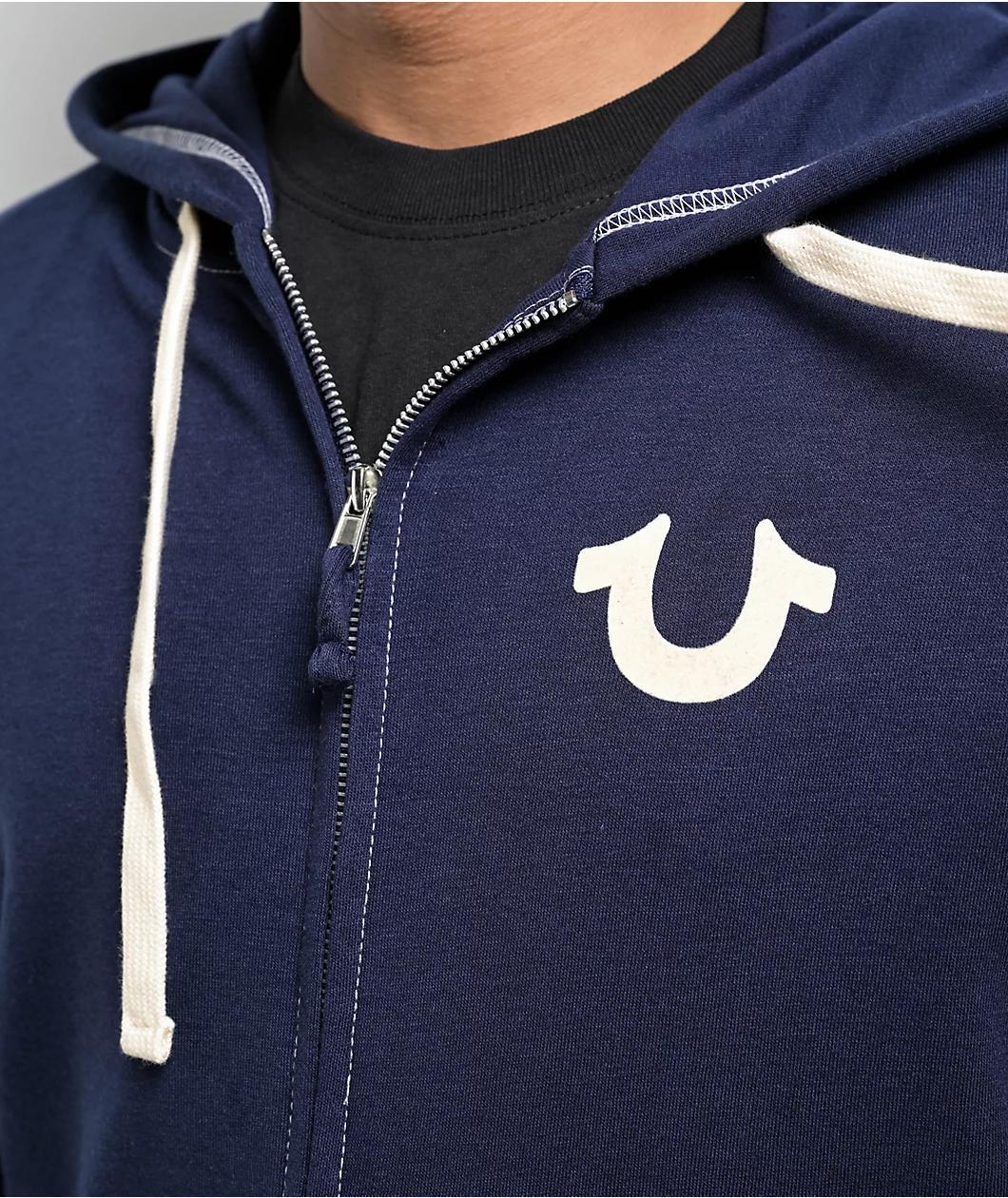 True Religion Classic Logo Blue Zip Hoodie Product Image