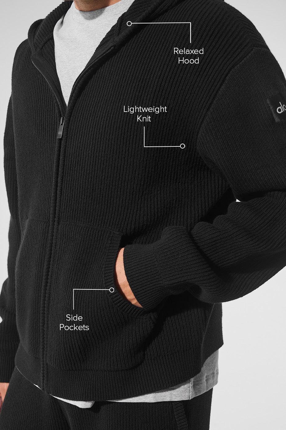 Domain Rib Knit Full Zip Sweater - Black Male Product Image