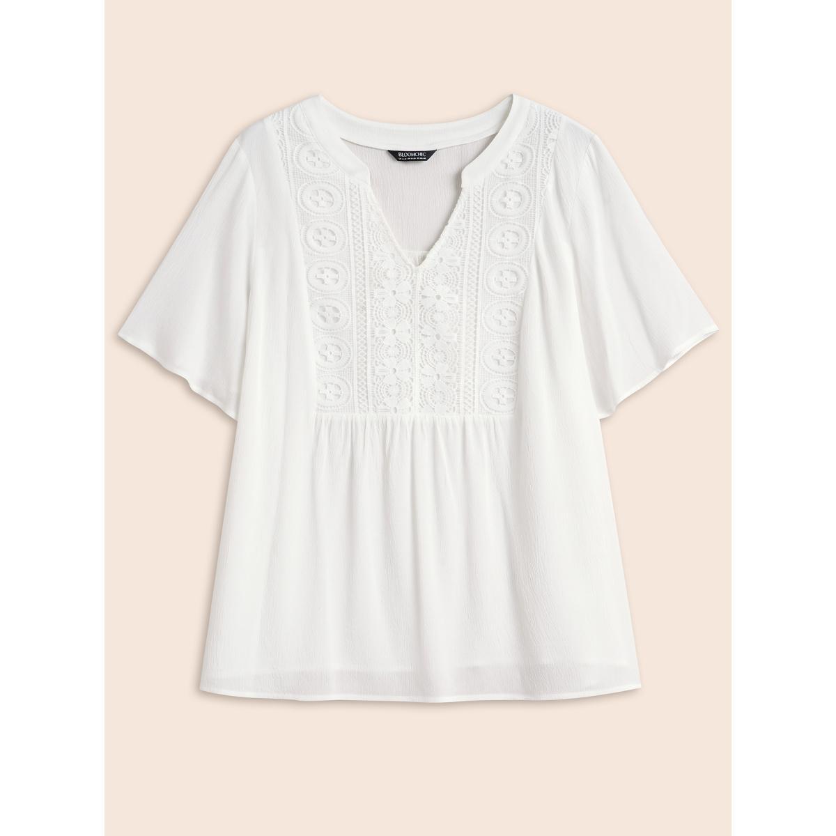 Plus Size Opticwhite Notched Collar Texture Slit Hem Blouse Women Elegant Short sleeve Notched collar Everyday Blouses BloomChic 18-20/2X Product Image